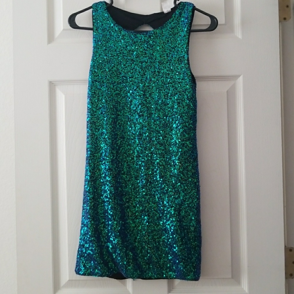 Blue & Green Sequin Party Dress